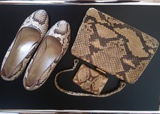 Konvolut Handtasche, Pumps, Portemonnaie, Schlangenlederoptik, Vintage