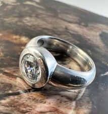 Silberring 925 mit großem klaren Cubic Zirkonia • Gr. 53 • moderner Designring