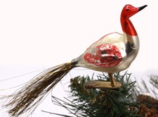 Antiker BAUMSCHMUCK Vogel Rot mit Clip mundgeblasenes Glas handbemalt Gablonz?