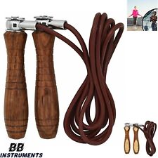 Profi Leder Springseil Holzgriffe Boxen Seilspringen Fitness Speed Rope Jogging