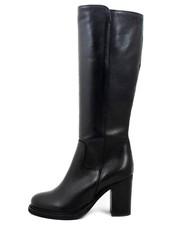 Damen Stiefel 40 knielang Echtleder schwarz 9 cm hoher Absatz Made in Italy