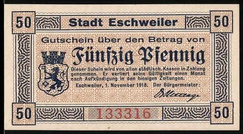 Notgeld eschweiler 1918 50 - eschweiler, 1918,