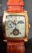 UHR- KRAFT- Stilvolle rotgoldfarbene rechteckige Automatik Herrenarmbanduhr!