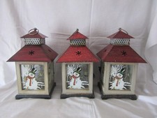 3 schöne Weihnachtslaternen, Metall ,Holz, Glas, Schneemann 28x14x14cm