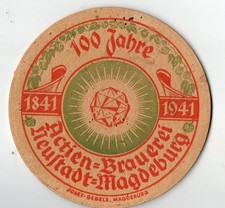 VK Bierdeckel*Actien Brauerei Neustadt / Magdeburg*Impressum*Rückseite*1941*
