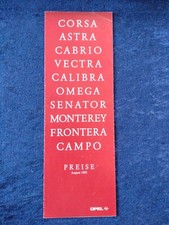 Opel Corsa Astra Cabrio Vectra Calibra Omega Senator Campo Preisliste 08.1992