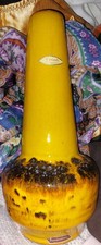 ☆ Vintage 60/70 Jahre Kreutz Keramik Lava Tisch Vase☆ Gelb/Orange Nr.438