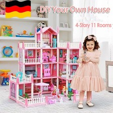 4-stöckiges, 11 Zimmer, DIY-Zimmer, riesiges Barbie-Puppenhaus-Spielset mit LED
