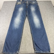 True Religion Jeans Herren W36 L34 Blau Billy Super T Dicke Nähte Denim Hergestellt in den USA