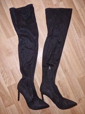 Overknee Stiefel, Größe 39, Schwarz Samt Leder High Heels Schafftlänge 58cm