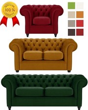 % FARBEN SAMT CHESTERFIELD CLASSIC SET SESSEL 2+3 SITZER SOFA POLSTERGARNITUR