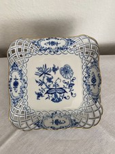 Meissen exklusive quadratische Durchbruchschale Zwiebelmuster m. Goldrand 1.Wahl