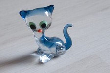 Glasfigur Katze blau