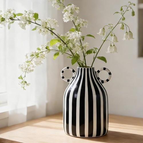 Keramikvase mit schwarz weiß - keramikvase, schwarz-weiß