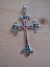 Anhänger keltisches Kreuz, groß mit roter email Mitte, wunderschön