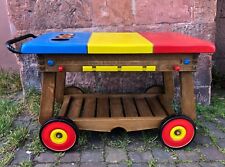 Vintage Kinderspieltisch Maltisch mit Rollen Eiche Schmiedeeisen