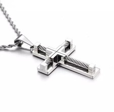 HERREN KREUZ ANHÄNGER MASSIV EDELSTAHL RELIGIÖS SILBER MIT EDELSTAHL KETTE