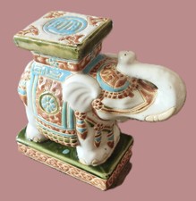 ELEFANT Keramik Indische Handarbeit Statue Sockel Deko Dekoration Skulptur beige