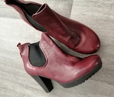 Stiefeletten, weinrot, Leder, 40, hoher Absatz, Plateau