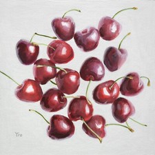 Kirsche Bild Gemälde auf Karton Original Früchte Obst Ölgemälde Ölbild Küche