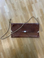 Braune Clutch Vintage Kroko Gold Ketten Tasche 70s Abend Elegant Bag Envelope