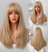 Long Straight Hitzebeständiges Haar Honigblond Cosplay Party Wigs With Bangs