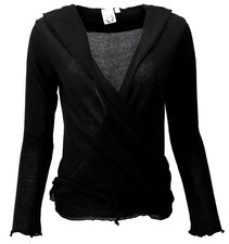 Wickelshirt, Baumwollstrick Pullover, Wickeljacke - schwarz