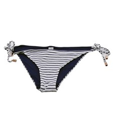 F&F Bikinihose Gr. 40 Blau Weiß Goldene Ösen Seitliche Schnürung Pre Loved