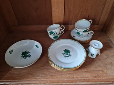 Augarten Mokkaservice - grüne Blume - 4 Personen - handgemalt - Schälchen - TOP