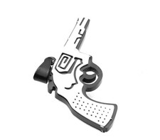 Edelstahl Anhänger Pistole Revolver Waffen-Schmuck Cowboy Western Silber Schwarz
