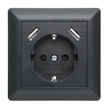 230 V USB-Steckdose, 2 x USB-Ladegeräte, passend für Gira System 55 E2 Anthrazit