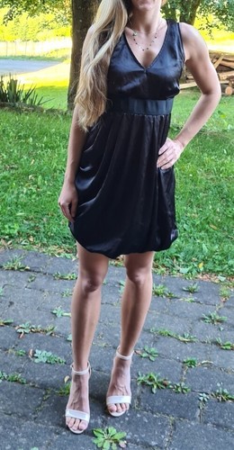 Satin ballon kleid schwarz - satin,