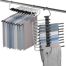 2X 9-Layered Kleiderbügel Hosenbügel Platzsparend Edelstahl mit Haken Hosen Neu
