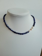 Lapis Lazuli Edelsteinkette Perlenhalskette Edelsteinkette mit Barock Perle