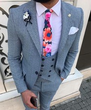 DESIGNER BUSINESS BLAU NADELSTREIFEN  HERRENANZUG SAKKO HOSE WESTE TAILLIERT