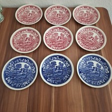 Vintage - Copeland Spode's Tower Blue and Red Untertassen /Kuchenteller 9x