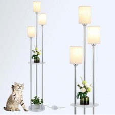 Rayofly Moderne Stehlampe für Wohnzimmer, 3-flammige Stehlampe mit Regal, Chrom