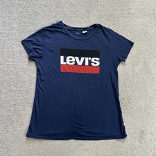 LEVIS Damen T Shirt Kurzarm Gr M Regular Fit Retro Classic Logo 29316 Blau