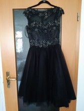 Niente Cocktailkleid Abendkleid schwarz Perlen Tüll Kleid S 36 34 Rockabilly