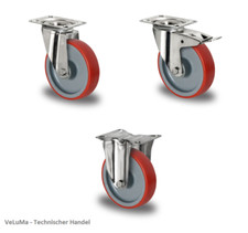 EDELSTAHL ROSTFREI Lenkrolle Bremse Bock Transportrolle Polyurethane 80 100 125