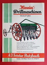 Prospekt TRÖSTER Butzbach 1934 HASSIA Drillmaschinen Schubrad System ( F16456