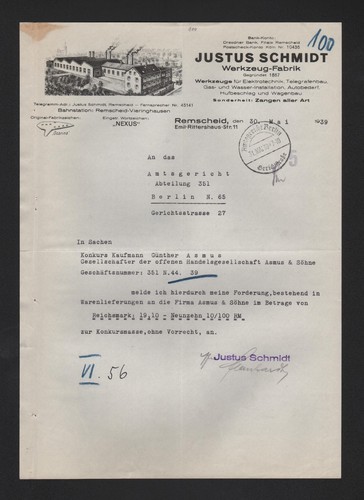 Remscheid brief 1939 justus - remscheid,,