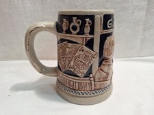 älterer Bierkrug Gerz Keramik mit Skat Kartenspiel Motiv