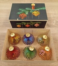 DDR  Christbaumkugel, Lauscha Glasschmuck, 6 Fadenkugeln in OVP!