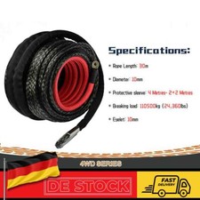 12000kg Kunststoffseil Windenseil Seilwinde Forstseil mit Haken ATV UTV 10mm 30m