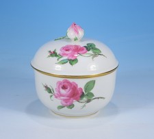 Meissen "Rote Rose" kl. Zuckerdose für Mokkaservice  (2 Schleifstriche)