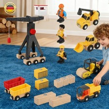 Holz Baustelle mit Kran Fahrzeugen Spielzeug Baufahrzeuge Kinder Bagger Kran DHL