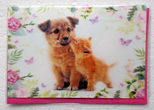 Karte 3D/Wackelbild 13 x 19 cm groß neutral Tiere Katze Hund Blumen Umschlag
