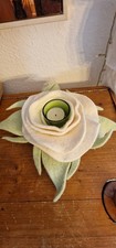 Gefilzter Kerzenhalter Dekoblume Teelichthalter Handgefilzt  Creme Grün Filz 