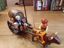 Playmobil Mittelalter Fuhrwerk,Bier-/Weinfass, Brauer-Mönch zu Fachwerk-Ratshaus
